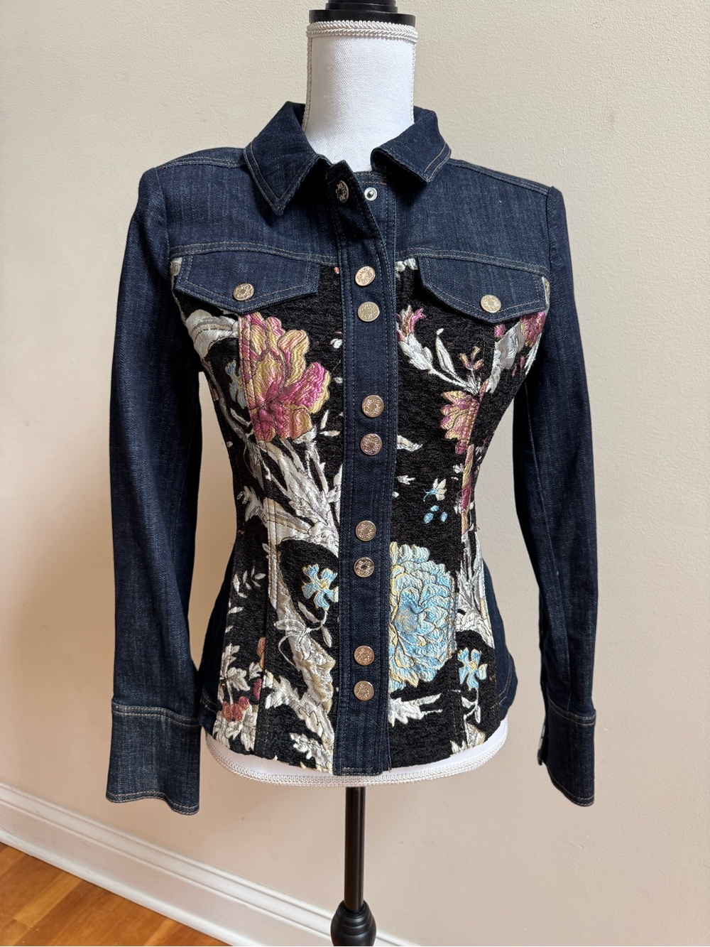 White House Black Market Dark Denim Embroidered Jacket, New, Size 2